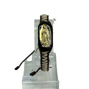 Our Lady of Guadalupe Handmade Bracelet Brown Knotted Rope Gold Plated NEW